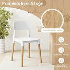Giantex Modern Dining Chairs Set of 4, Plastic Dining Side Chair Set w/Sturdy Wooden Legs, Wide Seat & Ergonomic Backrest, Armless Kitchen Chairs for Dining Room Living Room Restaurant Cafe (White)