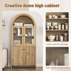 LED Tall Arched Top Food Cabinet, Fluted Kitchen Pantry with Adjustable RGB Lighting, 69" Tall Freestanding Wood Kitchen Storage with Adjustable Shelves, Modern Nordic Style Storage Organizer (Wood)