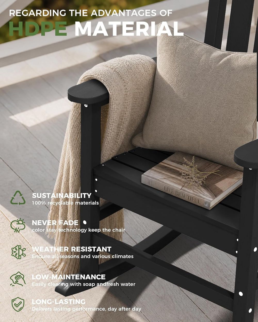 Outdoor Rocking Chair Set of 2,HDPE Patio Rocking Chair,All Weather | Relax i...