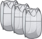 Larpur Pack of 3 Pop up Laundry Hampers, Collapsible Laundry Baskets, Portable Mesh Clothes Hampers for Kids Room, College Dorm, Bathroom, Foldable Hamper with Carry Handles, Gray