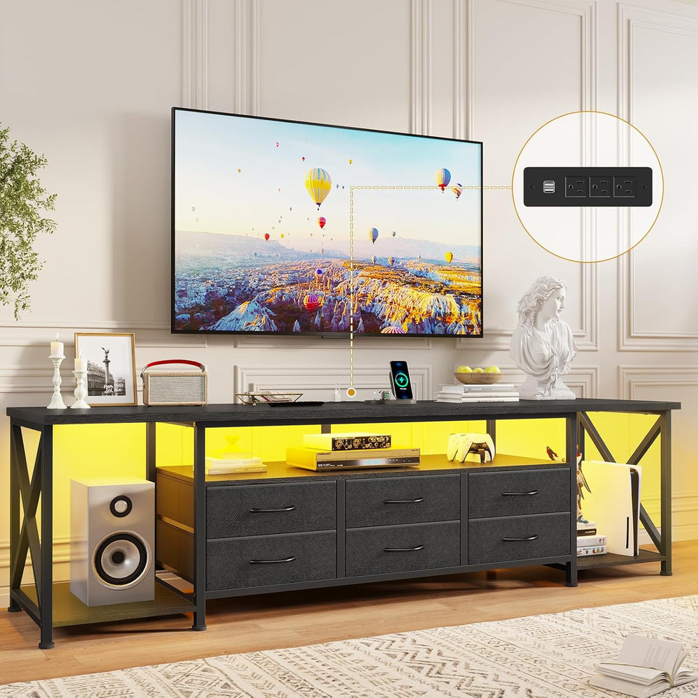 BTHFST TV Stand with LED Lights & Power Outlets, for TVs up to 85 Inches,...