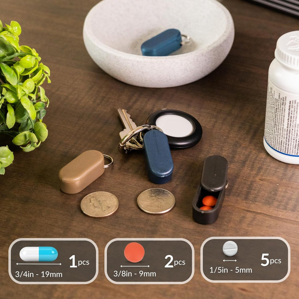 Magnetic Keychain Pill Holder - Compact, Durable, Lightweight with Sleek Minimalist Design - Secure, Discrete, Portable Pill Holder Keychain for Everyday Use (Sandstorm)