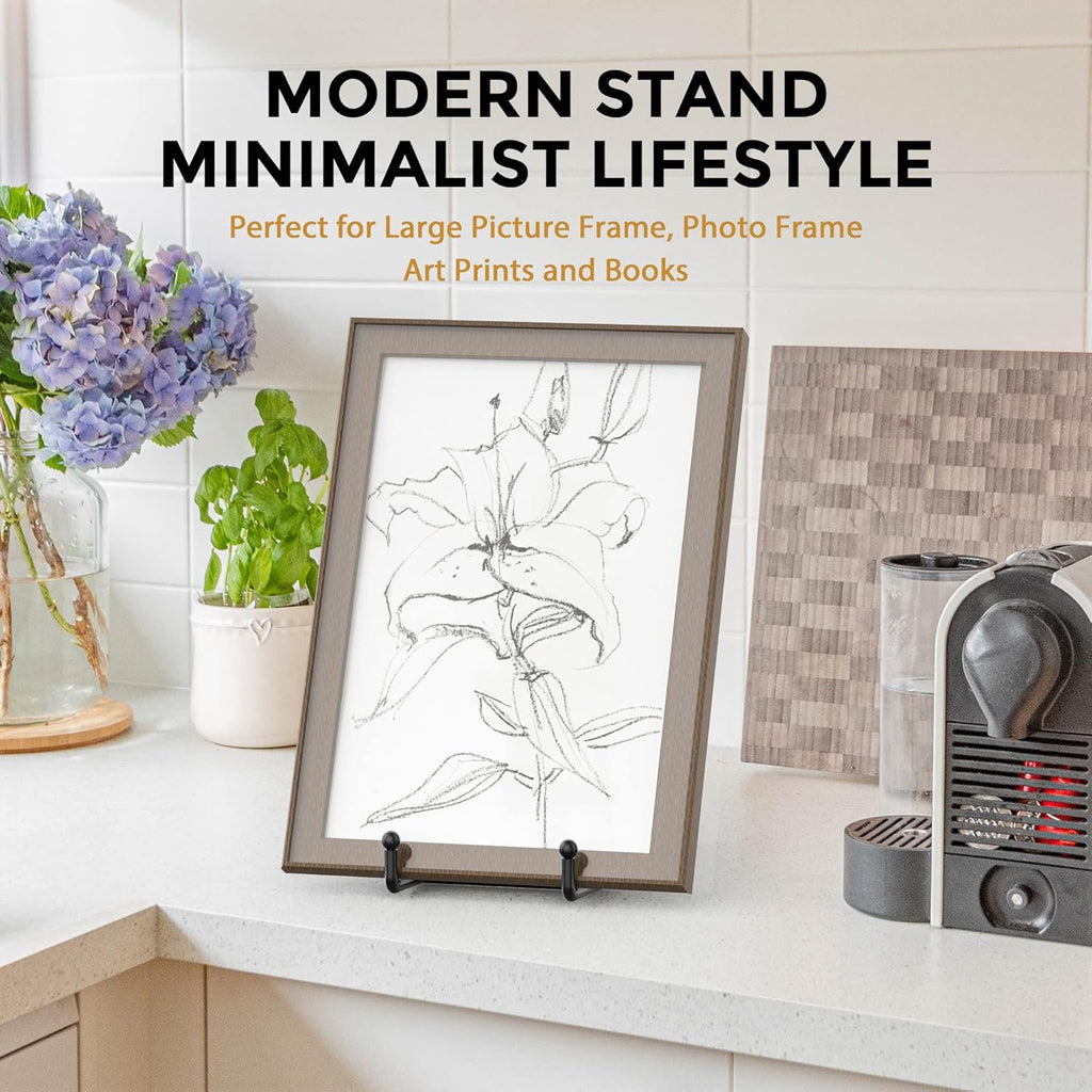 TR-LIFE 4 Pack 10 Inch Large Plate Stands for Display - Metal Plate Holder Stand + Picture Stand + Small Easels for Decorative Plate, Platter, Book, Plaques, Photo Frame, Tabletop Art
