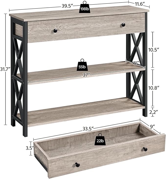 Yaheetech TV Stand, Entertainment Center with Drawer, Media Console Table for TV up to 45 inch, TV Console Table with Open Storage Shelves for Living Room/Hallway, Metal Frame, Grey