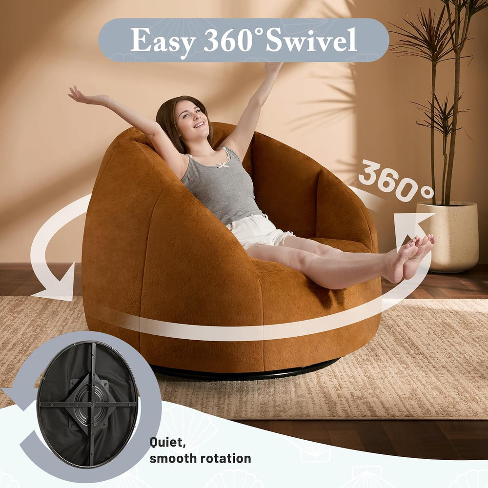 Gericco Giant Bean Bag Swivel Chair for Adults with Ottoman - Comfy Plush Rou...