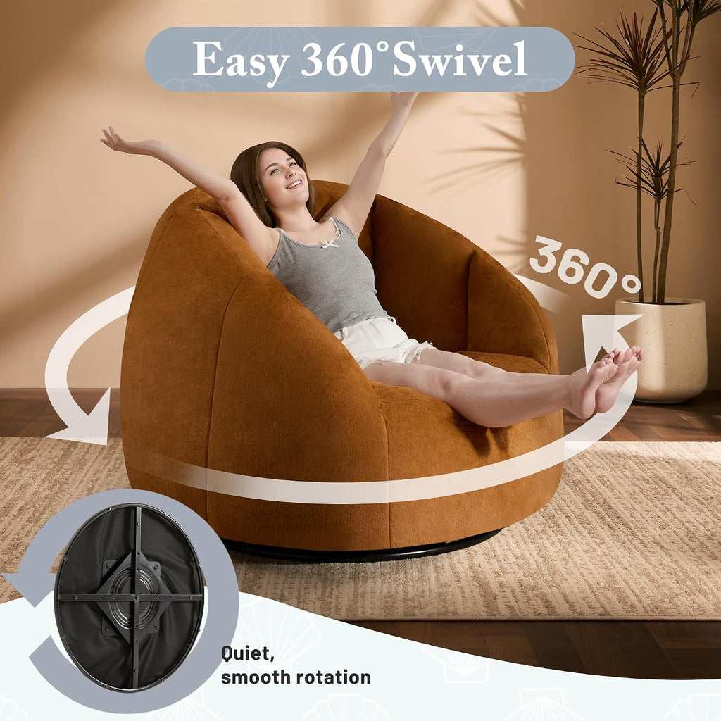 Gericco Swivel Giant Bean Bag Chair for Adults - Comfy Plush Round Shell Soft Accent Chair, Oversized Cozy Floor Sofa for Living Room, Bedroom & Game Rooms, Orange