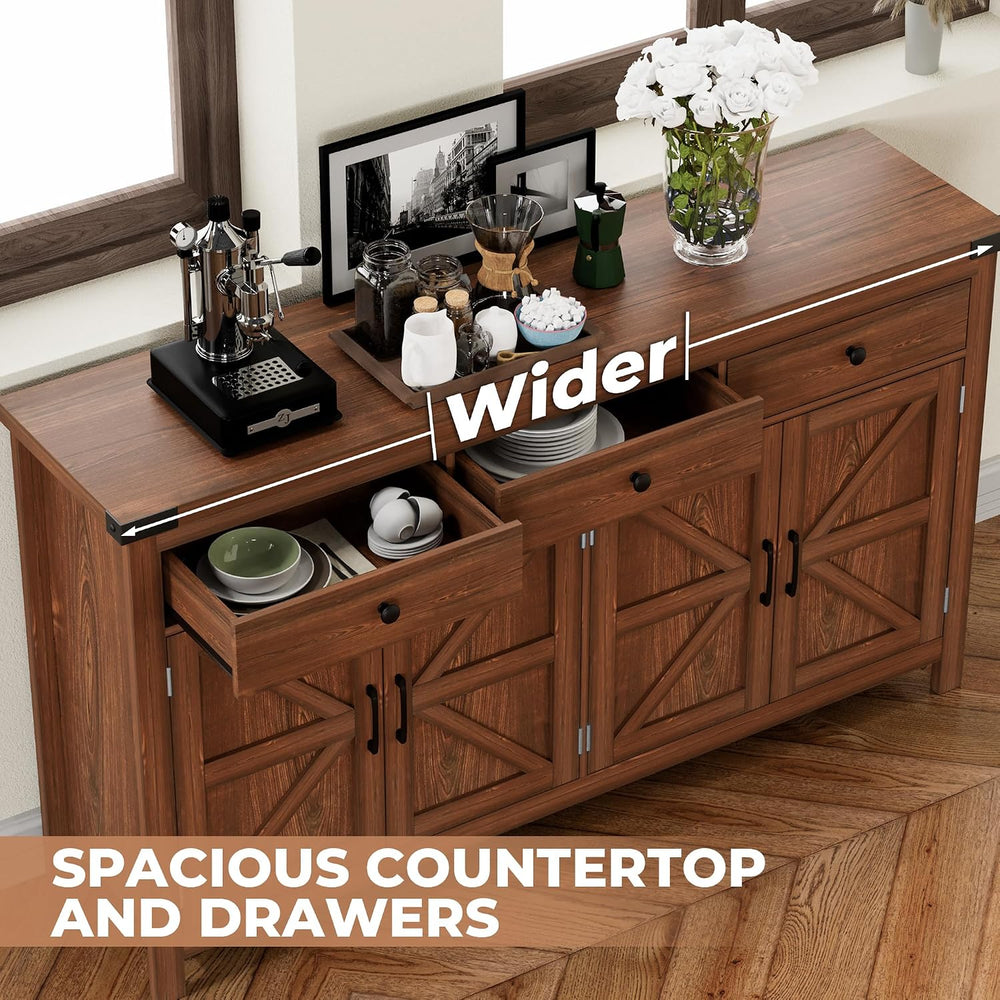 VVFLU 63" Sideboard Buffet Cabinet with Storage, Coffee Bar with 3 Drawe...