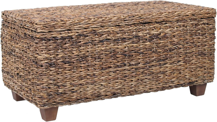 East at Main Coffee Table with Storage, Handwoven Rattan Coastal Table