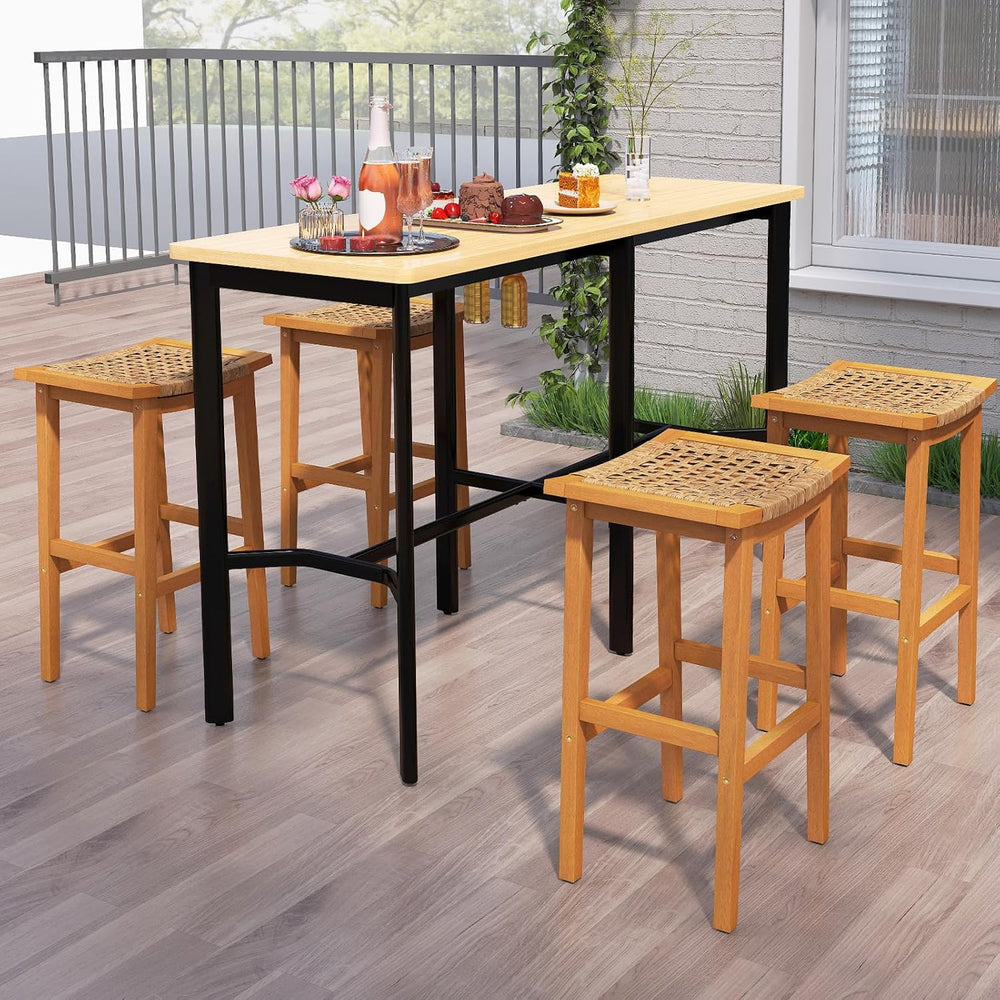 GIANTEX Outdoor Wooden Bar Stools Set of 2, 29" Backless Patio Barstools...