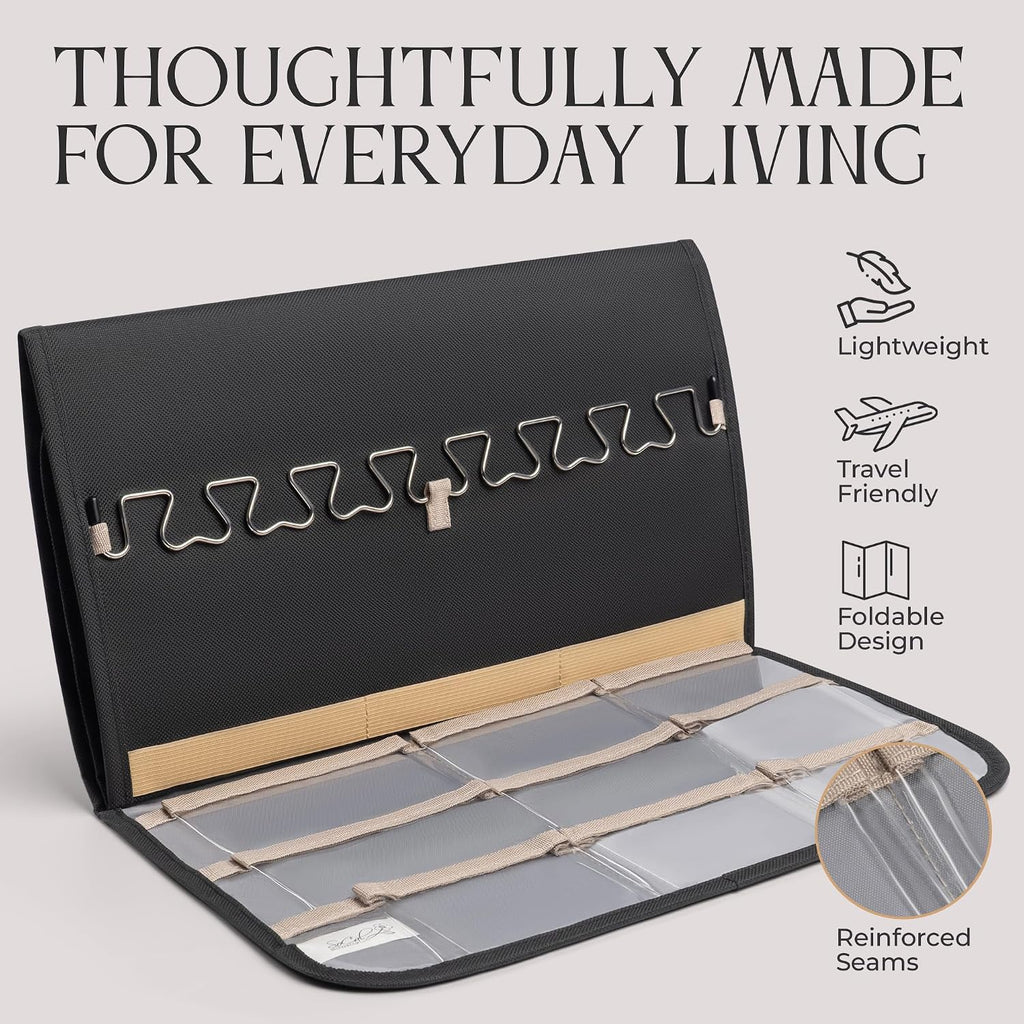 Hanging Jewelry Organizer Storage with Hanger Metal Hooks Double-Sided Jewelry Holder- Wall Mount Holder for Earrings, Necklaces, Rings on Closet, Wall, Door, 1 piece, Large, Black