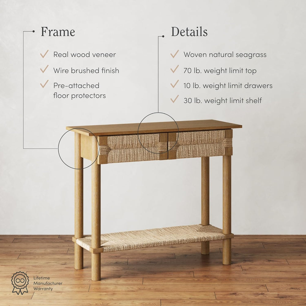 Nathan James Beacon Wooden Sofa Console Table with Drawers, Bohemian Entryway...