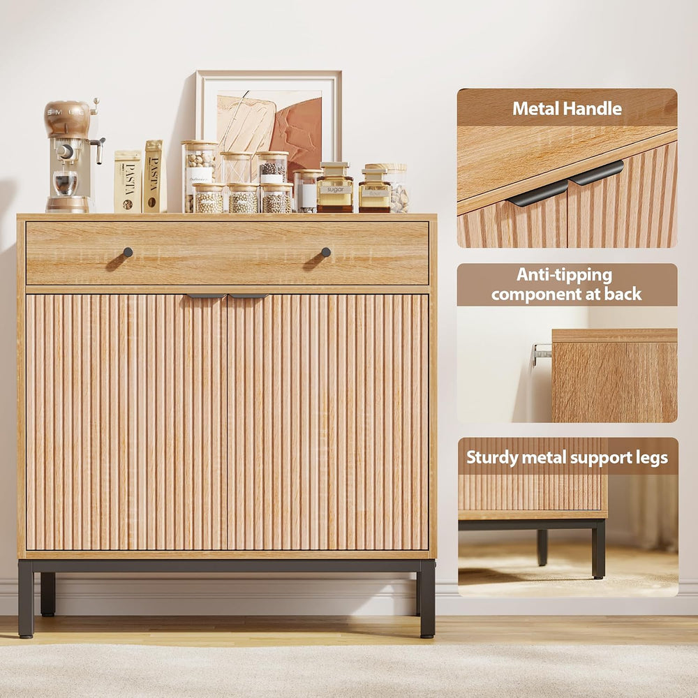 Mericonia Sideboard Buffet Cabinet Storage, Modern Console Fluted Credenza