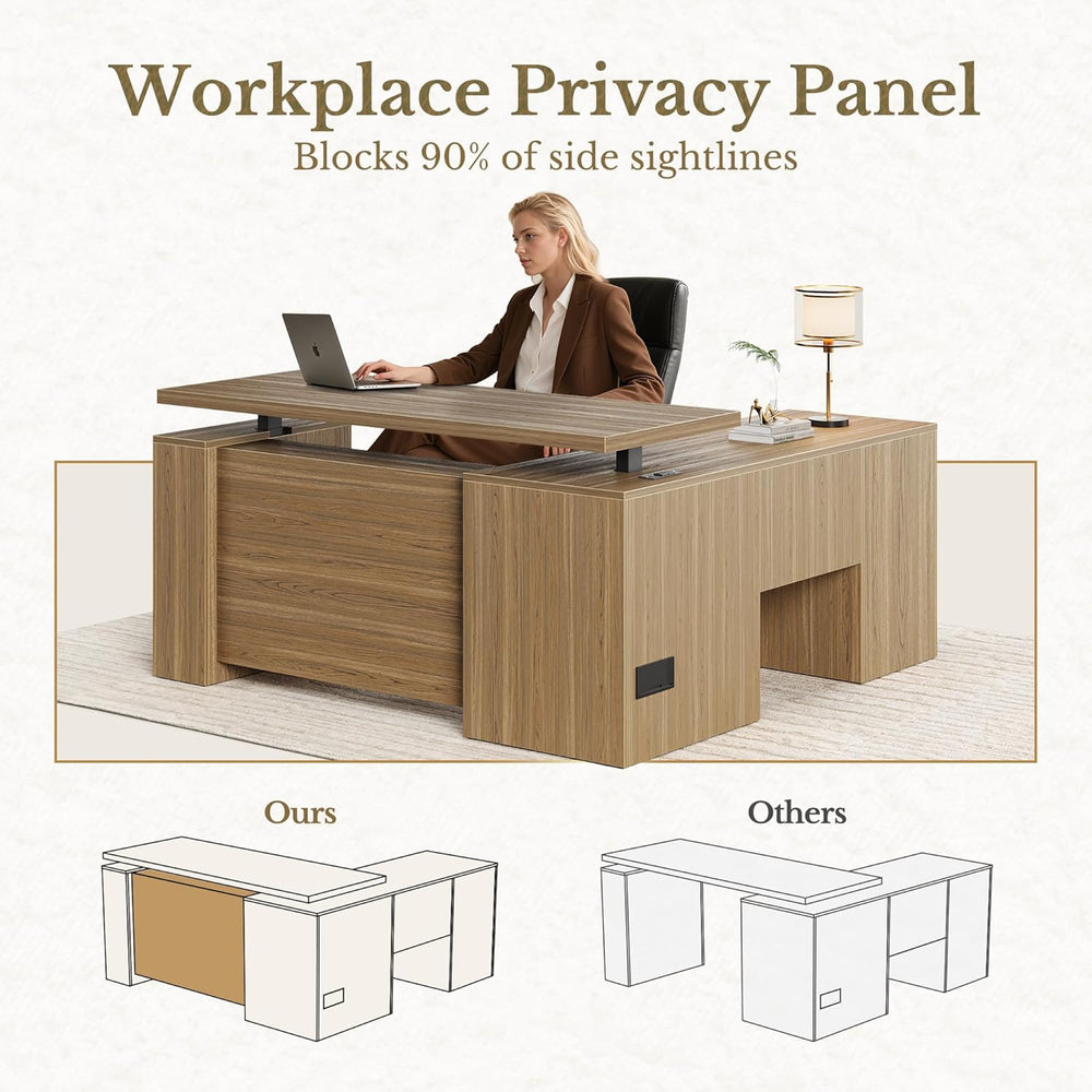 63 Inches L Shaped Standing Desk, Executive Standing Desk with Drawers and Fi...