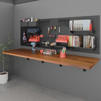 IAE Floating Wall Mounted Folding Table Desk with Pine Wood,72" x 22" Foldable Workbench,Fold Down Wall Mounted Foldable Desk with Shelf Brackets,Laundry Folding Table for Home,Dining,Kitchen,Teak