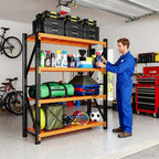 79" H Garage Shelving,3500LBS Heavy Duty Storage Rack,4 Tiers Metal Storage Rack Shelf, Adjustable Shelving Unit for Garage,Kitchen,Warehouse,Basement,78.7" H x 47.2" W x 19.6" D,Black&Orange