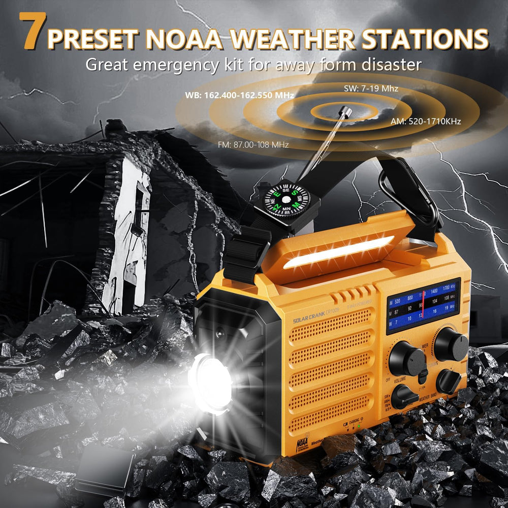 Emergency Weather Radio, Portable Solar Hand Crank Radio with NOAA/AM/FM/SW