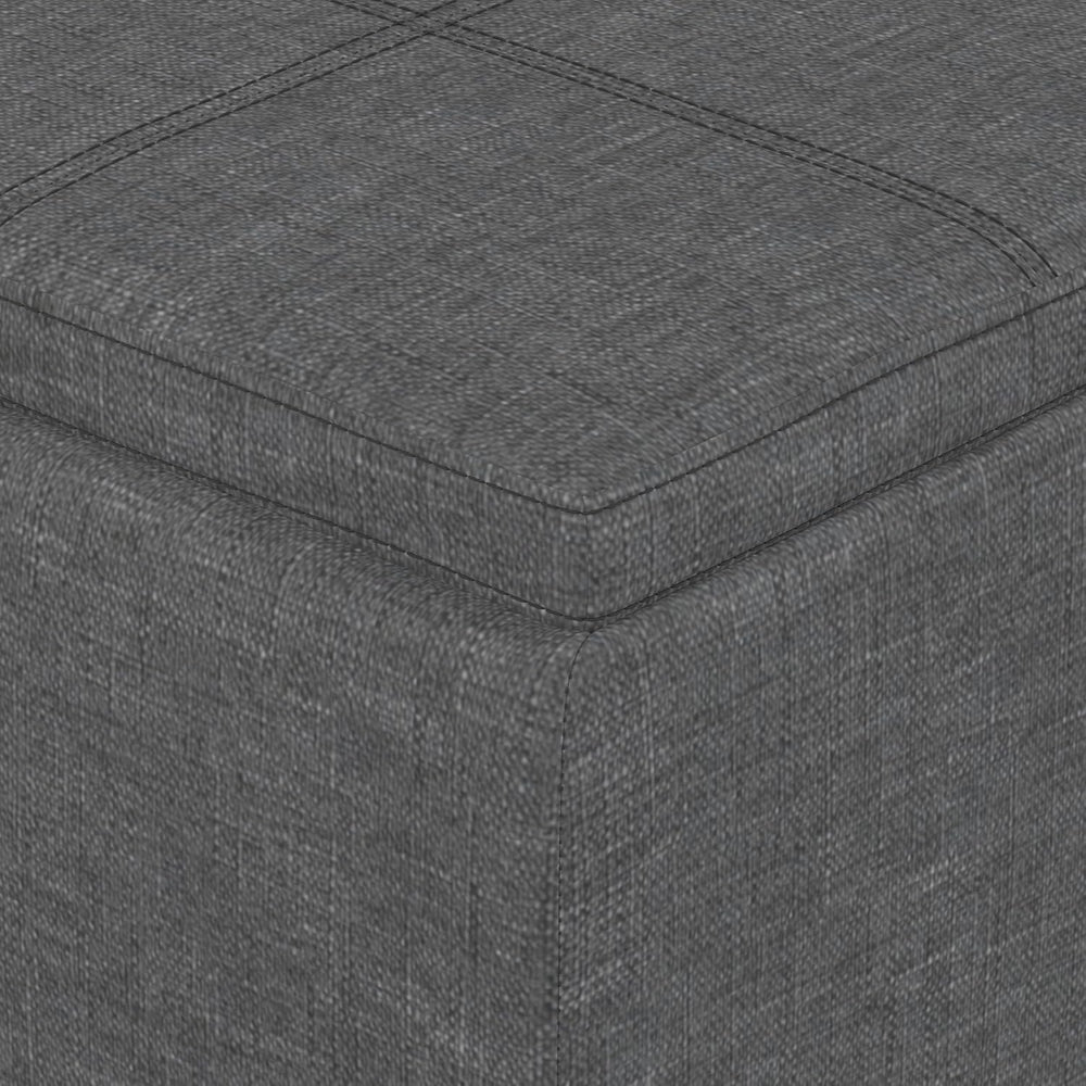 SIMPLIHOME Avalon 42" Wide Linen Look Fabric Storage Ottoman in Slate Grey
