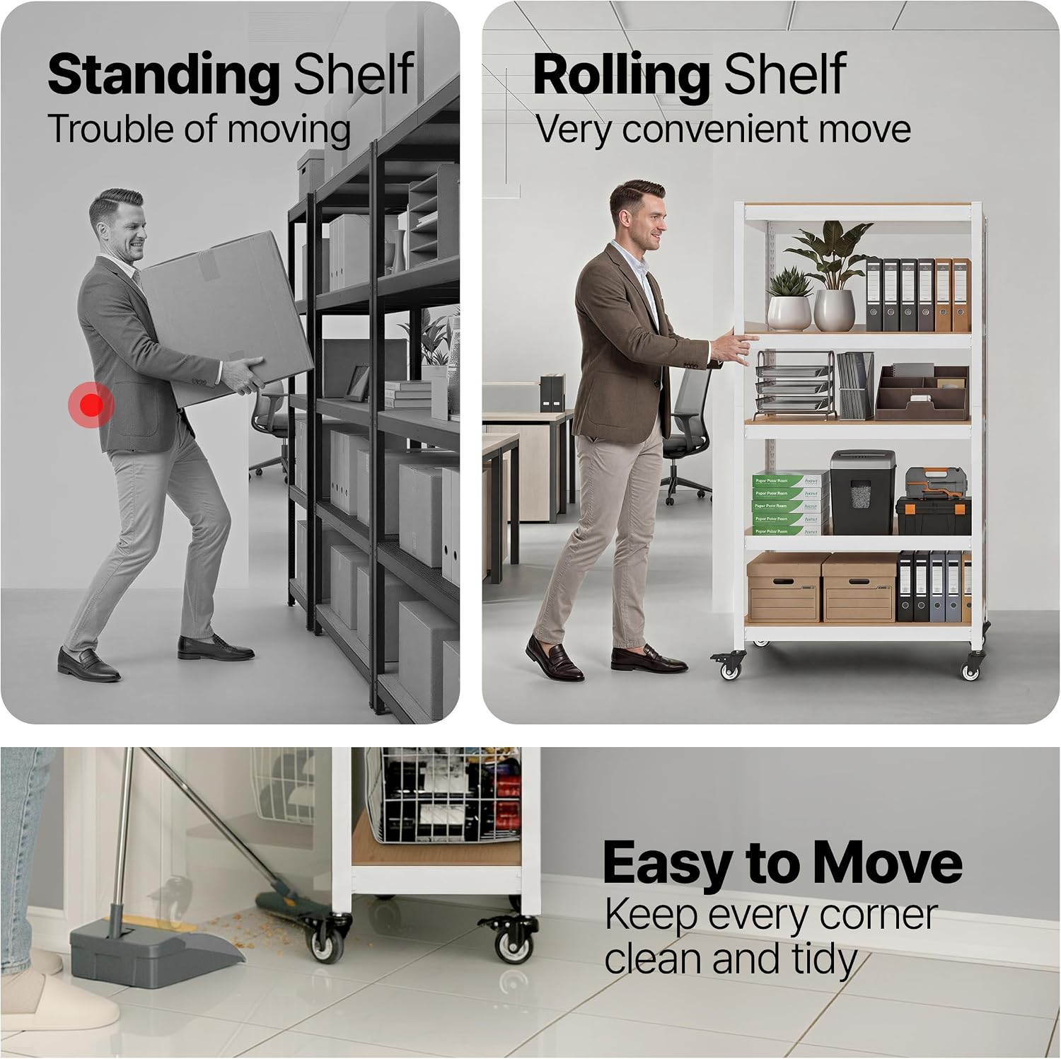 House White 32" W 5 Tier Rolling Pegboard Storage Cart Wheels | Rolling utility cart with lockable wheels and pegboards for kitchen, laundry, pantry and garage storage