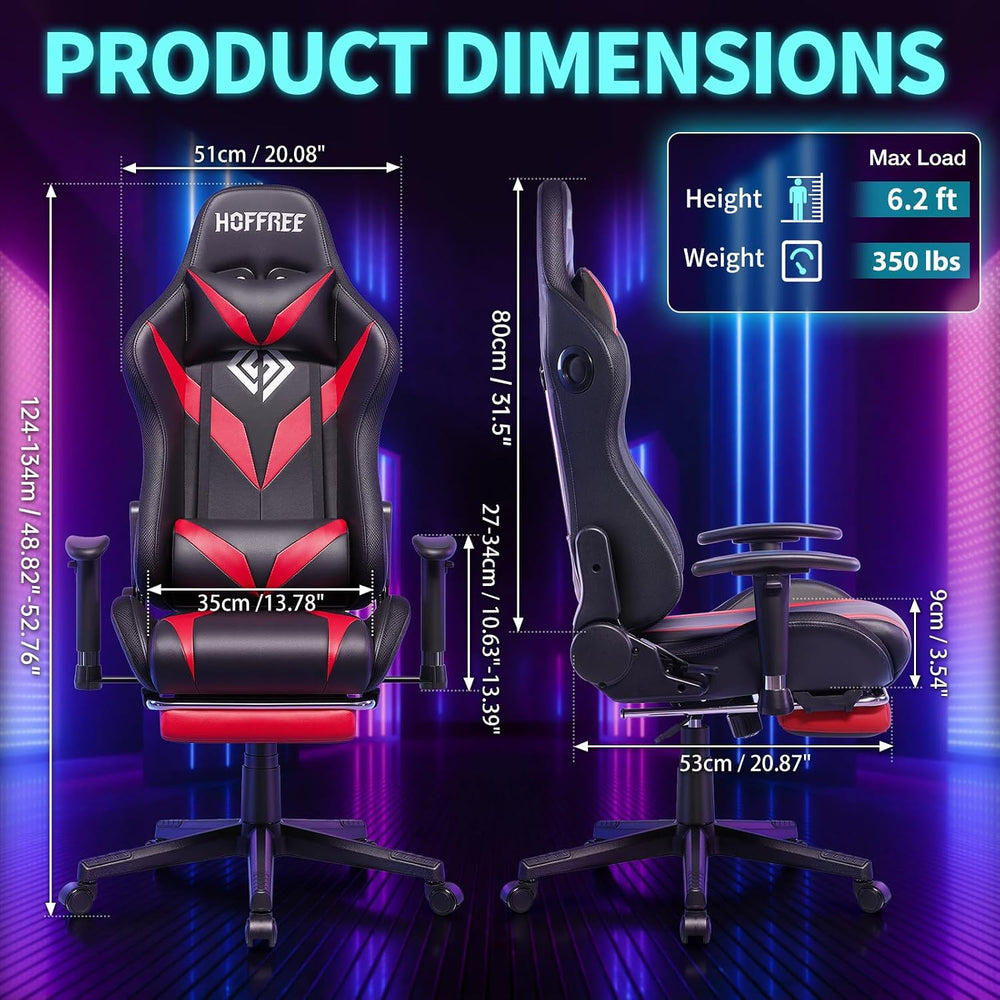 Led Gaming Chair with Speakers Massage 165° Reclining Computer Chairs-Red | R...