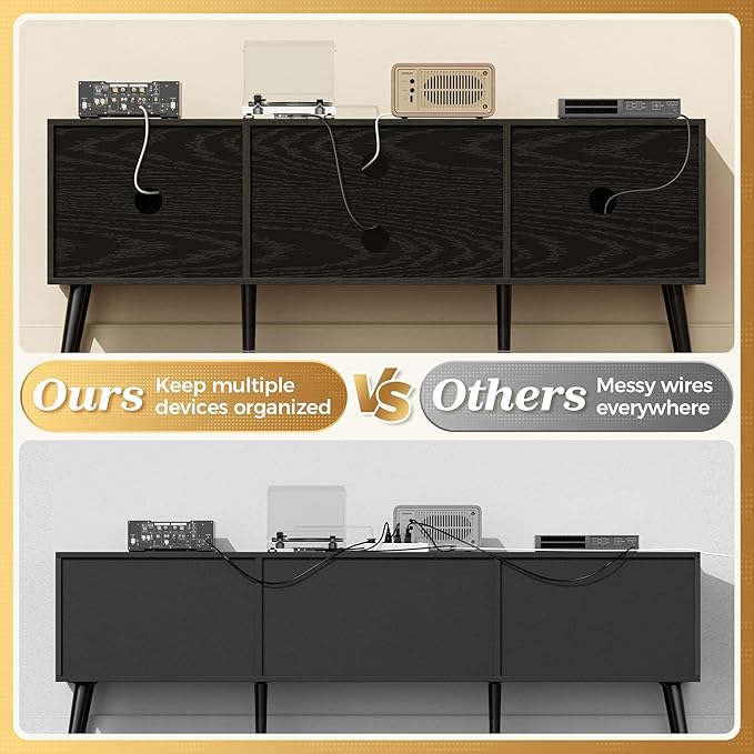 SUPERJARE TV Stand for 55 Inch TV, Entertainment Center with Adjustable Shelf, 2 Cabinets, TV Console Table, Media Console, Solid Wood Feet, Cord Holes, for Living Room, Bedroom, Black