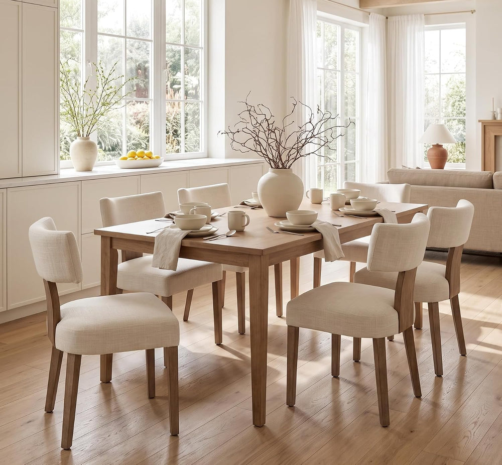 Modern Wooden Dining Chairs Set of 2 Fabric Upholstered Kitchen Chairs