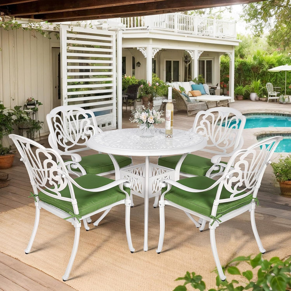 VIVIJASON 5-Piece Patio Furniture Dining Set, All-Weather White Cast Aluminum...