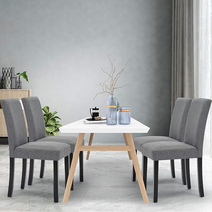 LSSPAID Dining Chairs Set of 4, Modern Stylish Fabric Upholstered Parson Chair, Dining Room Chairs with Solid Wood Legs for Kitchen Living Room, Grey