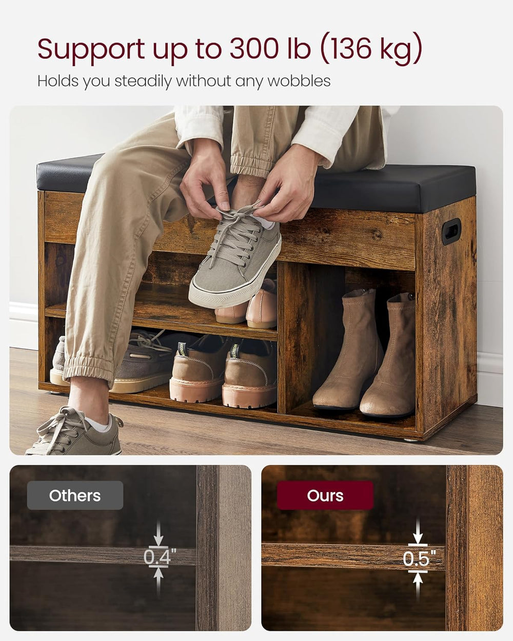 VASAGLE Storage Bench with Cushion, Shoe Bench,11.8 x 31.5 x 17.3 Inches | Pa...