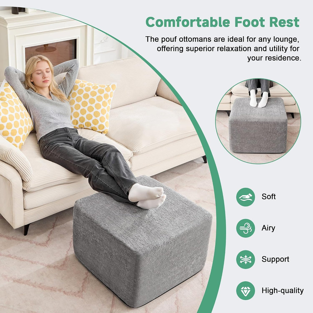 23.6'' Square Pouf Ottoman Foot Rest with High-Rebound Solid One-Piec...