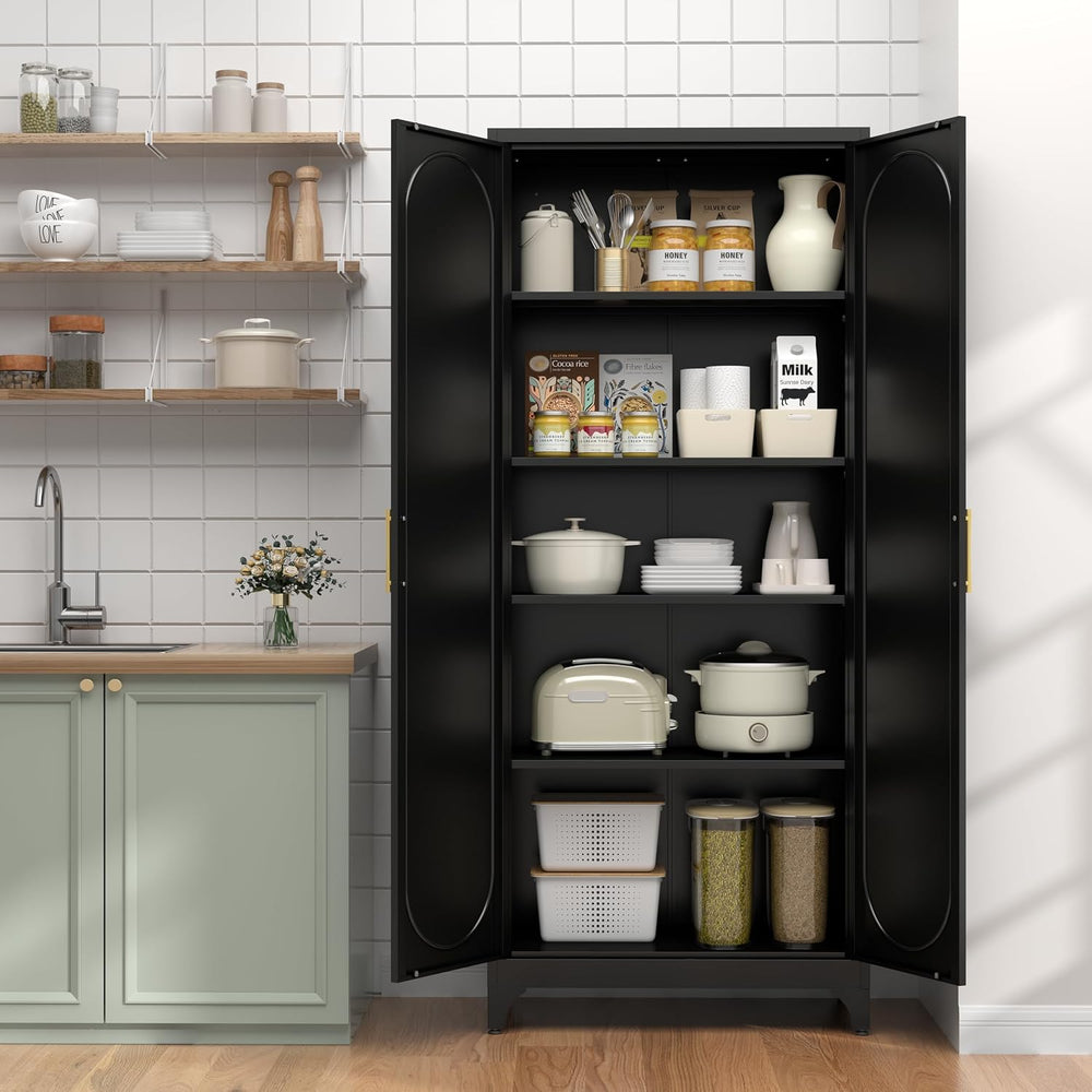 UNICOLY 75" Tall Pantry Storage Cabinet with Doors and 4 Adjustable Shel...