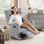 360° Swivel Glider Recliner, Soft Chenille Mid Century Modern Upholstered Ergonomic Rocker Comfy Wingback Accent with Curved Arm Sillas Reclining Chair Living Room Bedroom Lounge Reading Nursery Grey