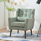 Dolonm Accent Chair for Living Room, Mid-Century Arm Chair, Comfy Upholstered Reading Armchair with Pillow Backrest for Bedroom, Mordern Lounge Chair Solid Wood Leg (Light Green)