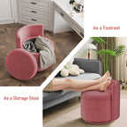 allamazing 360° Swivel Accent Chair with Storage, Vanity Stool with Back, Velvet Storage Ottoman, Upholstered Round Barrel Vanity Chair for Living Room, Makeup Room, Bedroom (Dusty Rose)
