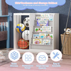 White Kids Bookshelf & Stuffed Animal Net Holder Plush Toy Storage Organizer Child Bookcase Toddler Baby Sling Book Rack for Playroom Bedroom Nursery Infant Boys Girls Classroom