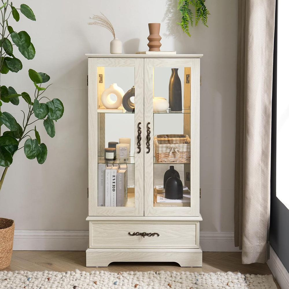 47" H Lighted Curio Cabinet Display Case, Glass Case with Adjustable She...