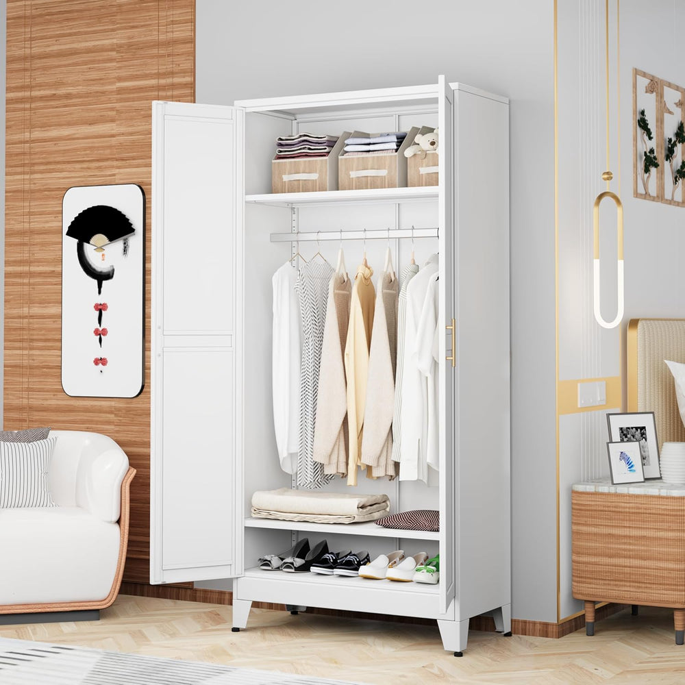 Metal Armoire Wardrobe Closet Storage Cabinet with Hanging Rod,71'' M...