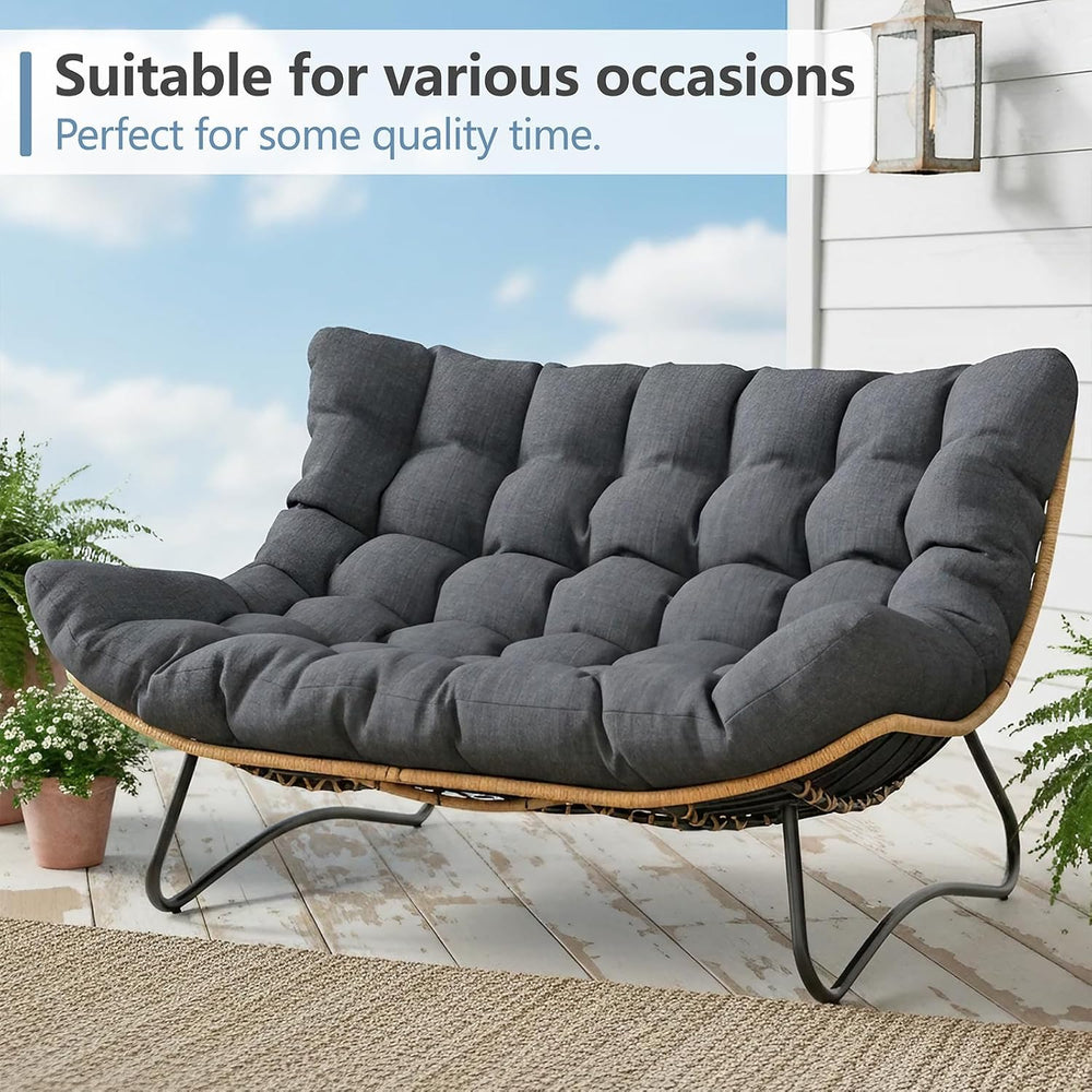 SWITTE Outdoor Papasan Loveseat, Oversized Double Wicker Egg Chair with Cushi...