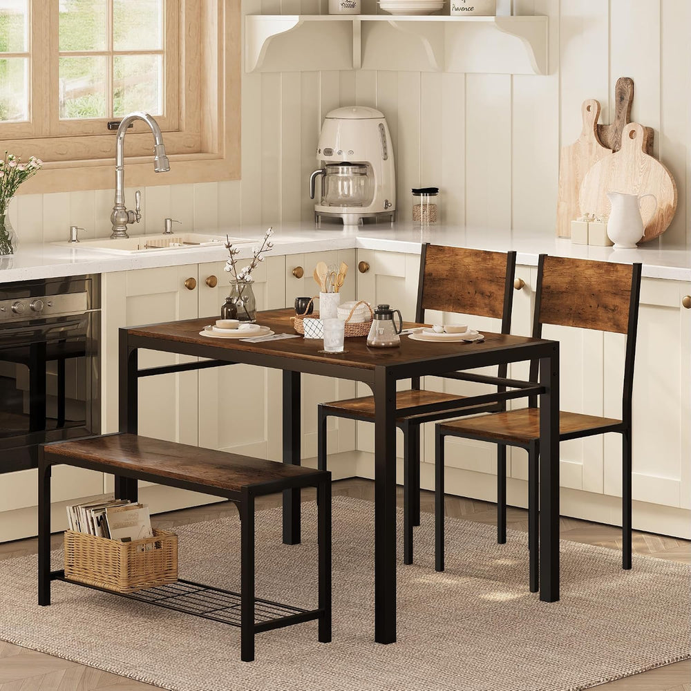 Shahoo Kitchen Table and 2 Chairs for 4 with Bench, 4 Piece Dining Sets for S...