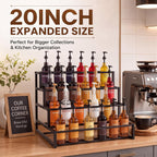 Flutesan Expandable 4-Tier Coffee Syrup Organizer 12.2-20.5 Inch Heavy Duty Coffee Syrup Rack for 12-24 Bottles Width Adjustable Liquor Bottle Display Shelf Bottles Holder Stand for Bar Accessories