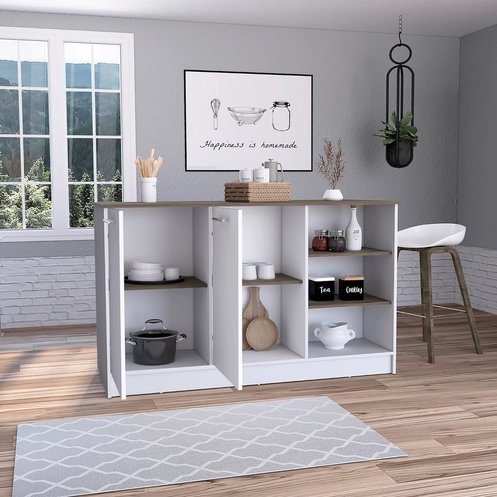 Kitchen Island with Three Open Shelves and Two Cabinets | Spacious 26" x...