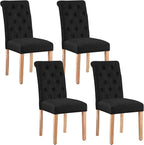 Yaheetech Dining Chairs Set of 4 Fabric Upholstered Button Tufted Dining Chairs with Solid Wood Legs and for Home, Kitchen, Restaurant, Black