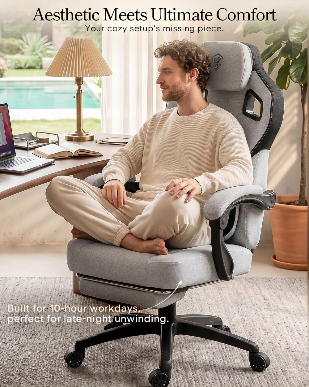 Dowinx Big and Tall Gaming Chair with Footrest, Gray | Breathable woven fabri...
