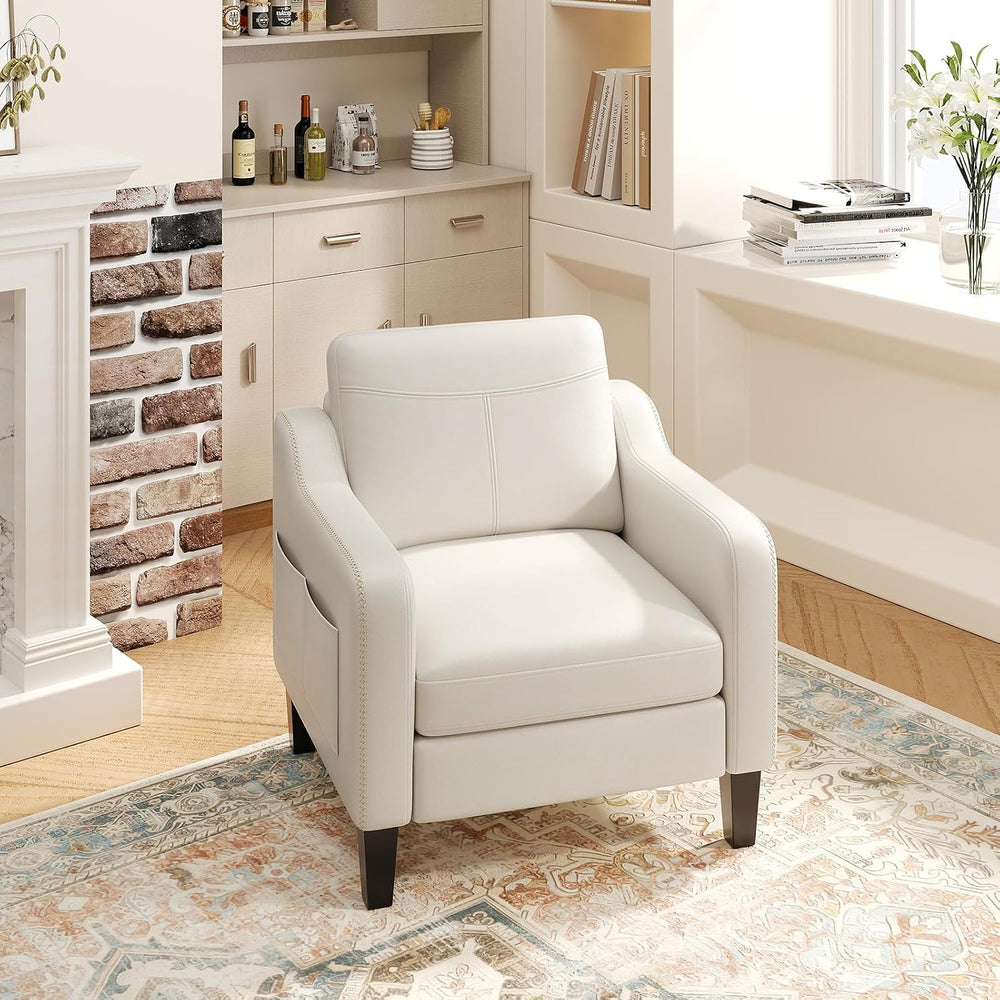 MALOL PU Leather Accent Chair Set of 2 with Solid Wood Frame, Beige