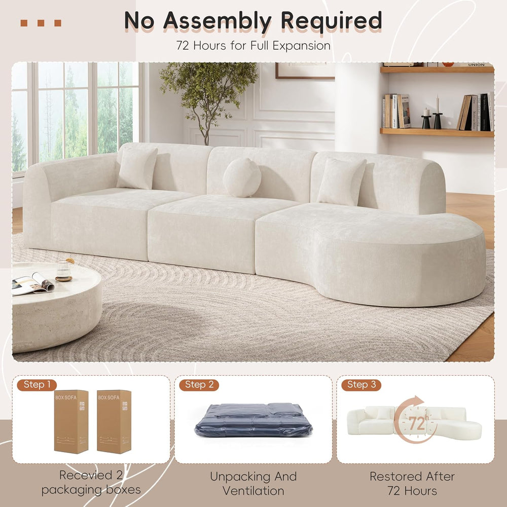 Merax 140" Curved Polyester Sectional Sofa Set, Modern Cloud Couch with ...