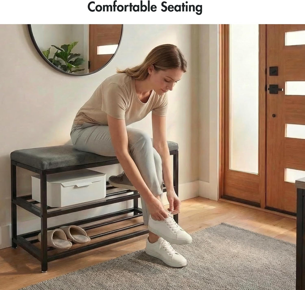 Luxe L 100% Faux Fur Shoe Storage Bench for Entryway, Compact Bench with Mult...