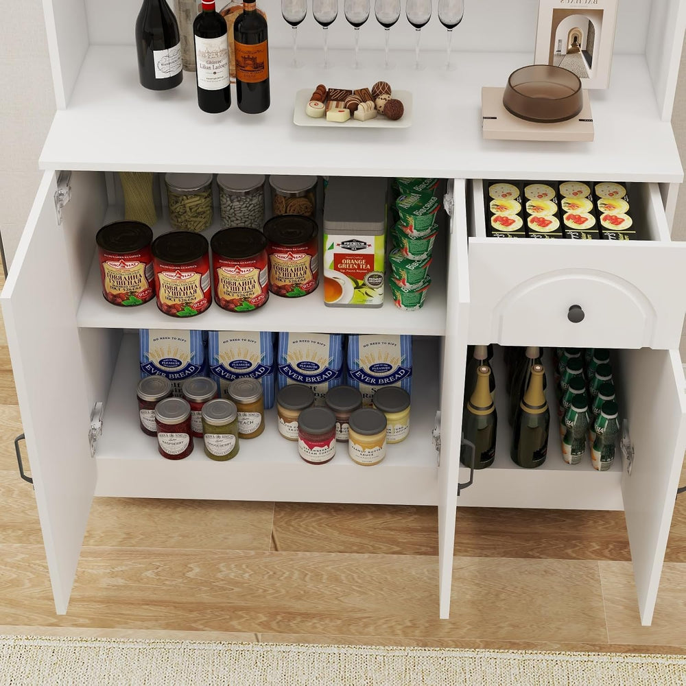 White 71" Kitchen Pantry Storage Cabinet, Freestanding Floor Hutch Cabin...