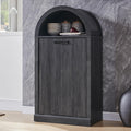 Arched Tilt-Out Trash Can Cabinet, Fluted 10 Gallon Trash Can with Open Shelf, Modern Laundry Hamper Cabinet, Hidden Garbage Can with Storage Basket for Kitchen, Living Room, Dark Grey