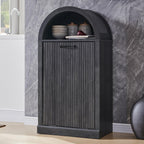 Arched Tilt-Out Trash Can Cabinet, Fluted 10 Gallon Trash Can with Open Shelf, Modern Laundry Hamper Cabinet, Hidden Garbage Can with Storage Basket for Kitchen, Living Room, Dark Grey