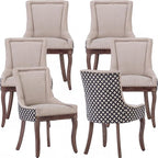 Dining Chairs Set of 6, Kitchen & Dining Room Chairs, Fabric Upholstered Dinning Chairs, Sillas De Comedor, Nailhead Trim, Wood Legs (Beige, Pattern, 6 Pcs)