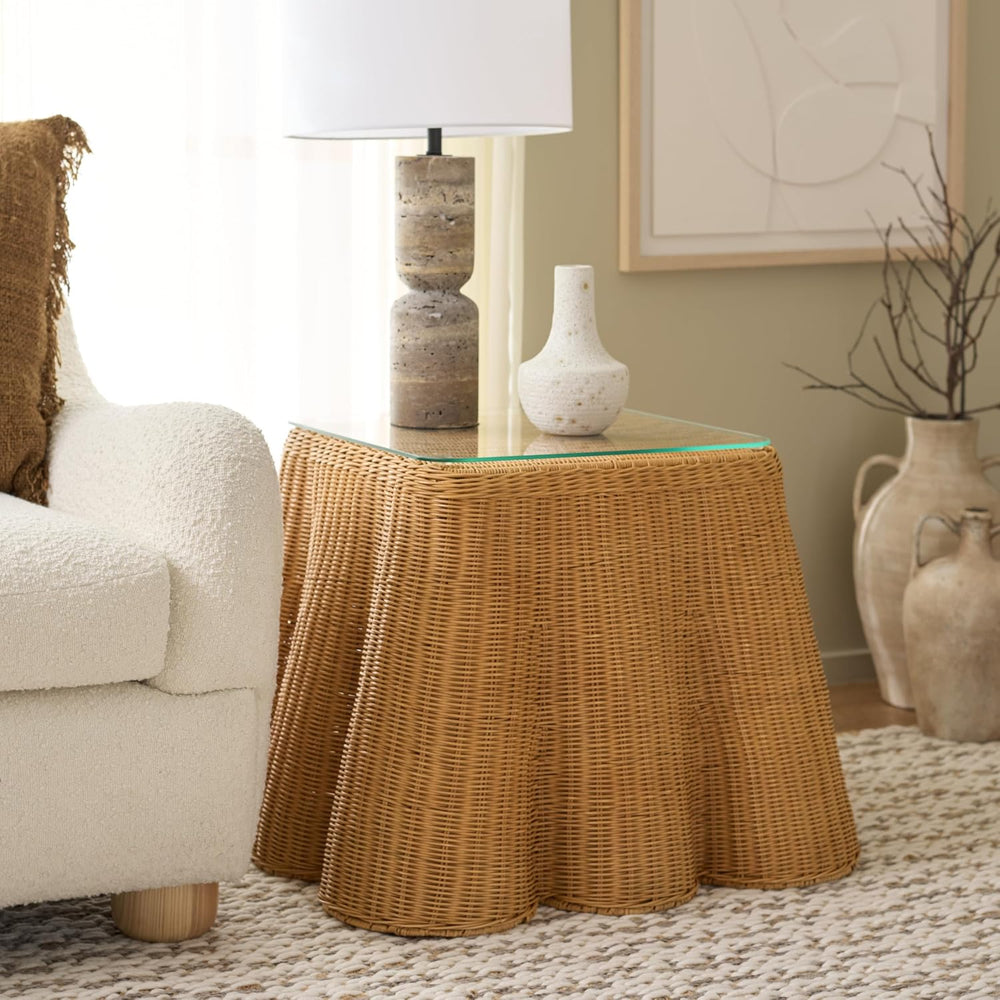 SAFAVIEH Couture Collection - Hylda Natural Rattan Accent Table, Square Desig...